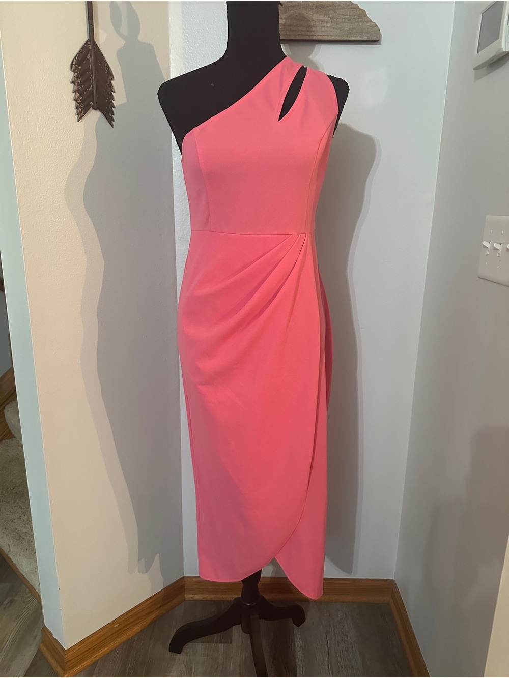 Zara Pink One-Shoulder Midi Dress with Asymmetrical Keyhole